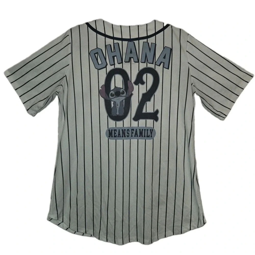 Disney Lilo & Stitch Ohana Means Family Pinstripe Baseball Jersey Shirt XL 16-18